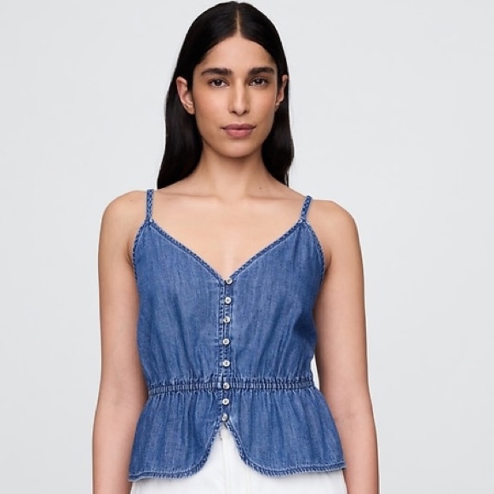 Gap Blue Denim Button-Up Peplum Top